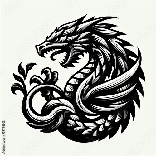 dragon style a white background