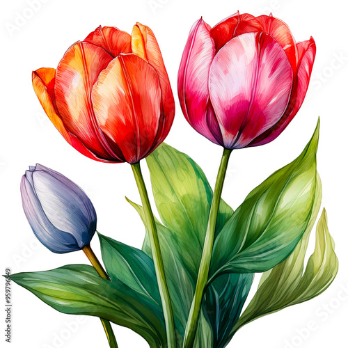 tulips flower clipart illustration with watercolor technique