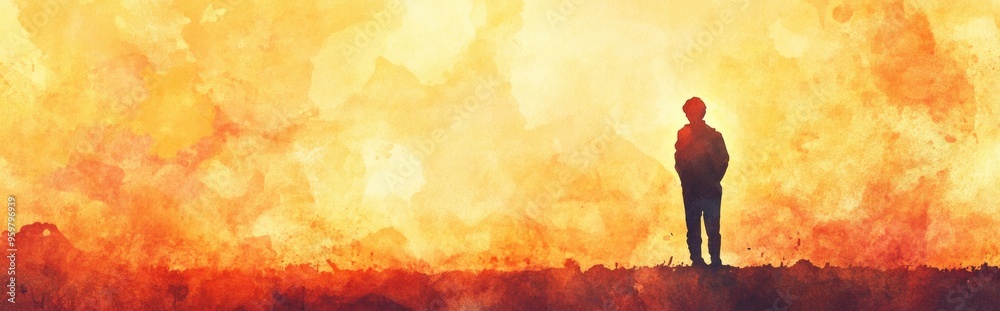 Obraz premium Emotional Solitude: A Silhouette Against a Warm Abstract Sunset
