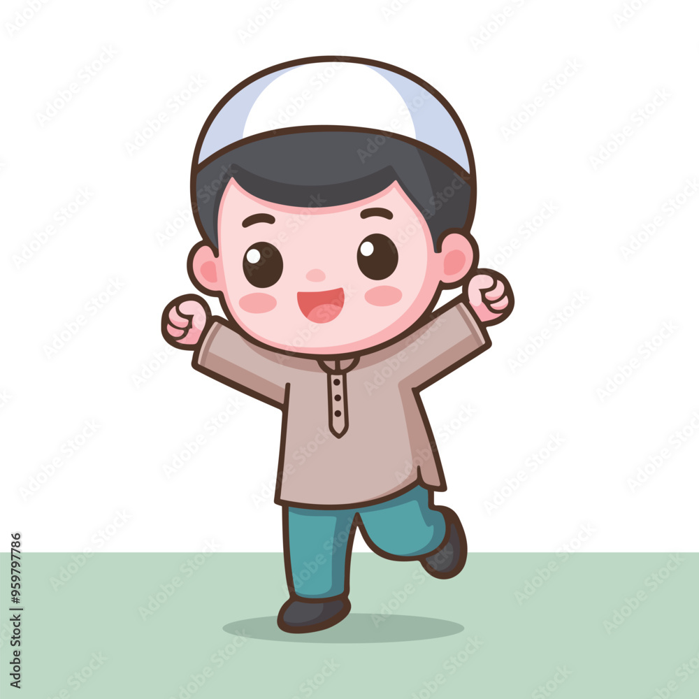 Cute Muslim Boy Character in Modern Flat Design Cute Muslim Boy Character in Modern Flat Design