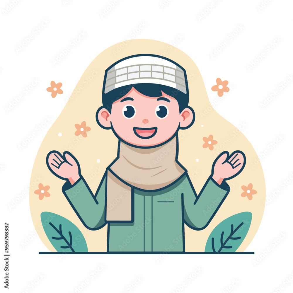 Cute Muslim Boy Character in Modern Flat Design Cute Muslim Boy Character in Modern Flat Design