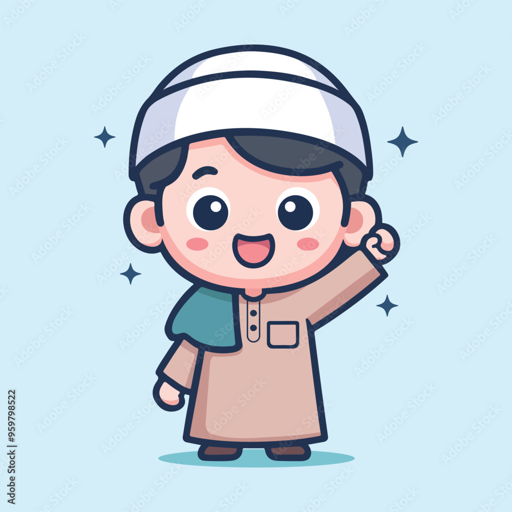 Cute Muslim Boy Character in Modern Flat Design Cute Muslim Boy Character in Modern Flat Design