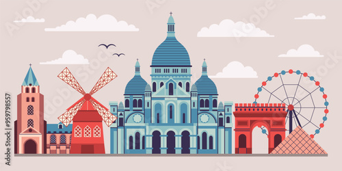 Obraz na płótnie Travel Paris Scene with Popular Landmarks w salonie