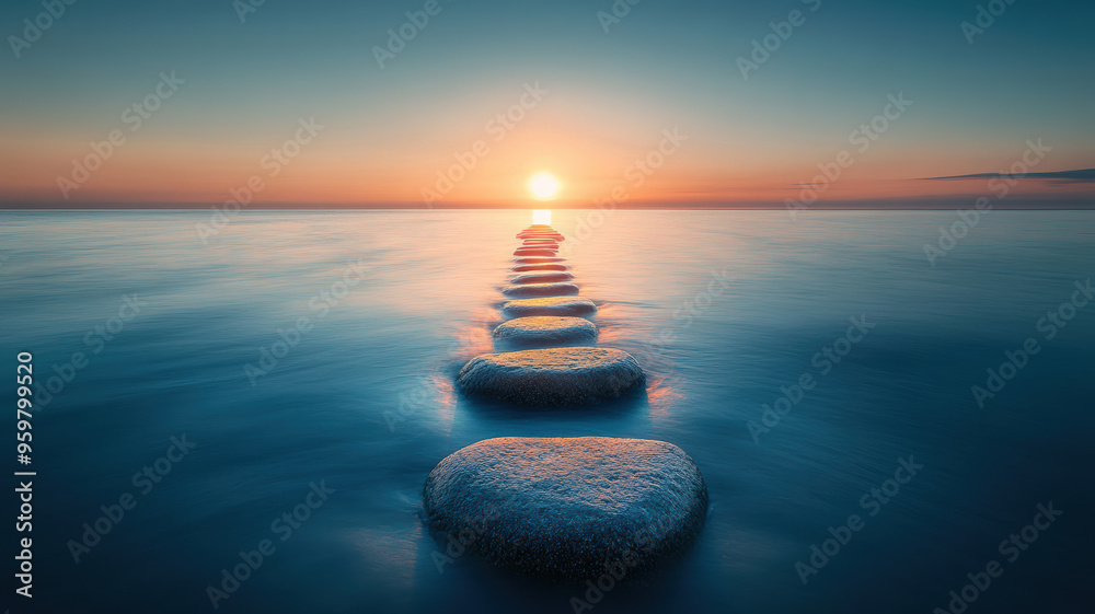 Obraz premium Endless Sea and Stone Path at Dawn