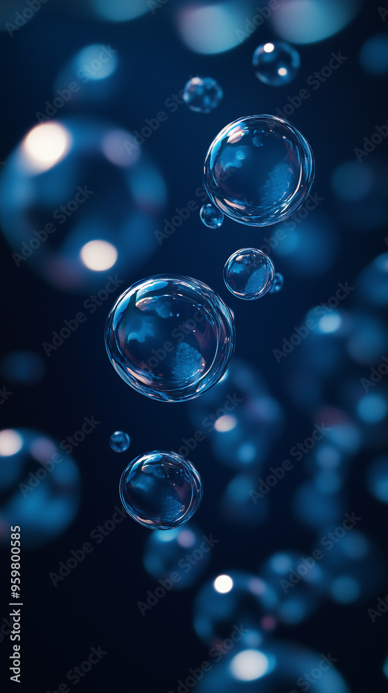 Blue Bubbles Floating Against a Dark Blue Background, Creating a Hypnotic Mobile Wallpaper with Hyper-Realistic Visuals and Depth Blue Bubbles Floating Against a Dark Blue Background, Creating a Hypnotic Mobile Wallpaper with Hyper-Realistic Visuals and Depth
