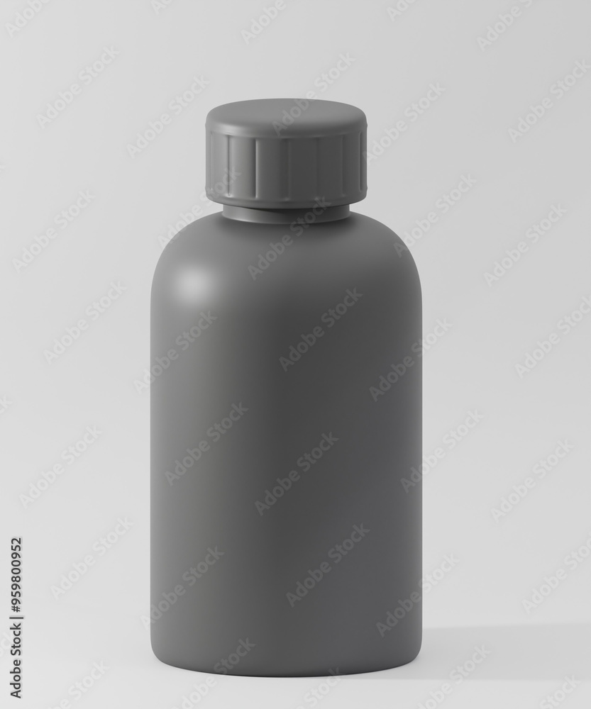 Black Bottle Design Mockup with White Backdrop, 3D rendering Black Bottle Design Mockup with White Backdrop, 3D rendering