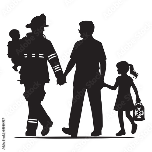 fireman silhouette Vector Firefighter Man silhouette  collection, 