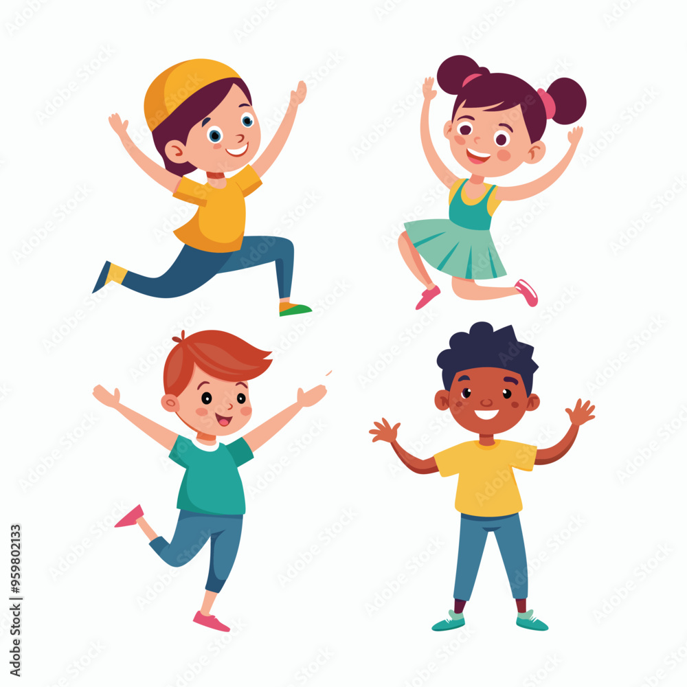 4 set of consistent children dancing isolate illustration 4 set of consistent children dancing isolate illustration