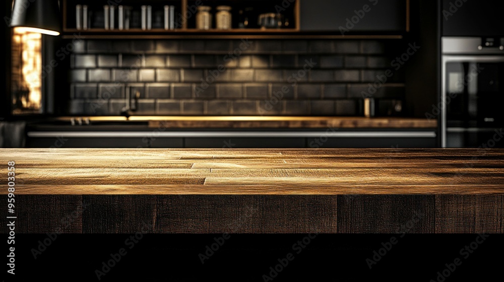 Wooden Kitchen Countertop in Modern Interior. Generative ai Wooden Kitchen Countertop in Modern Interior. Generative ai