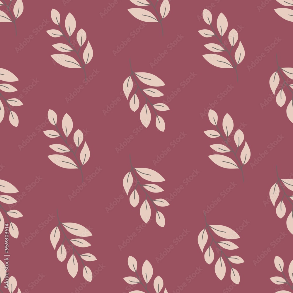 Soft Pink Pastel Leaf on Rich Maroon Background Seamless Pattern, Sweet Leaf flat seamless pattern, Pink Leaves Flat Seamless Pattern Soft Pink Pastel Leaf on Rich Maroon Background Seamless Pattern, Sweet Leaf flat seamless pattern, Pink Leaves Flat Seamless Pattern
