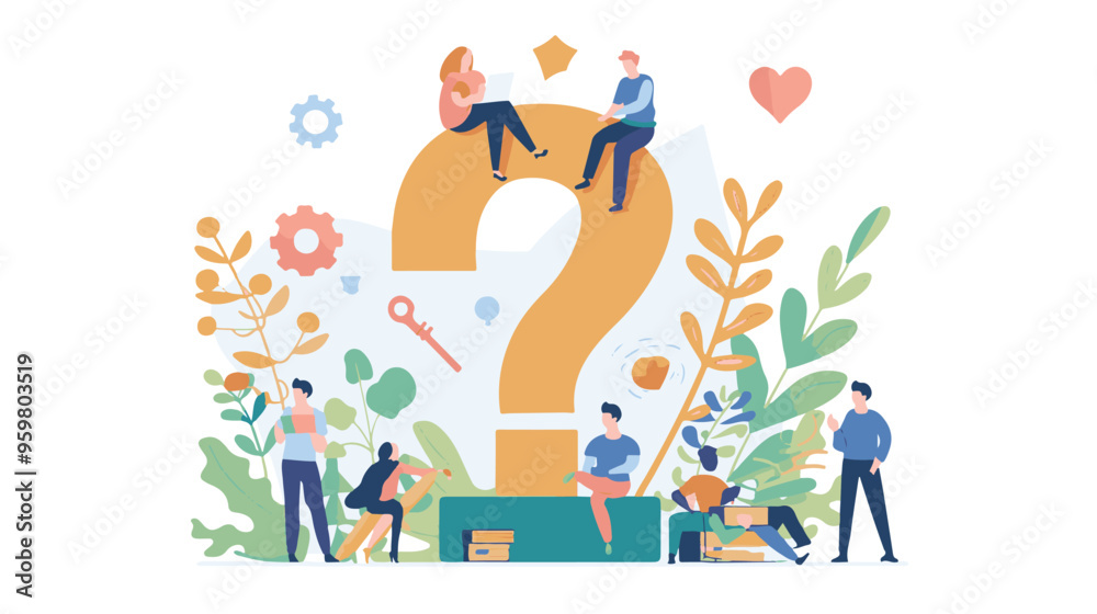 Q and A or FAQ concept with tiny people characters, big question mark, frequently asked questions template. Answers business support concept flat style design vector illustration.
Q and A or FAQ concept with tiny people characters, big question mark, frequently asked questions template. Answers business support concept flat style design vector illustration.
