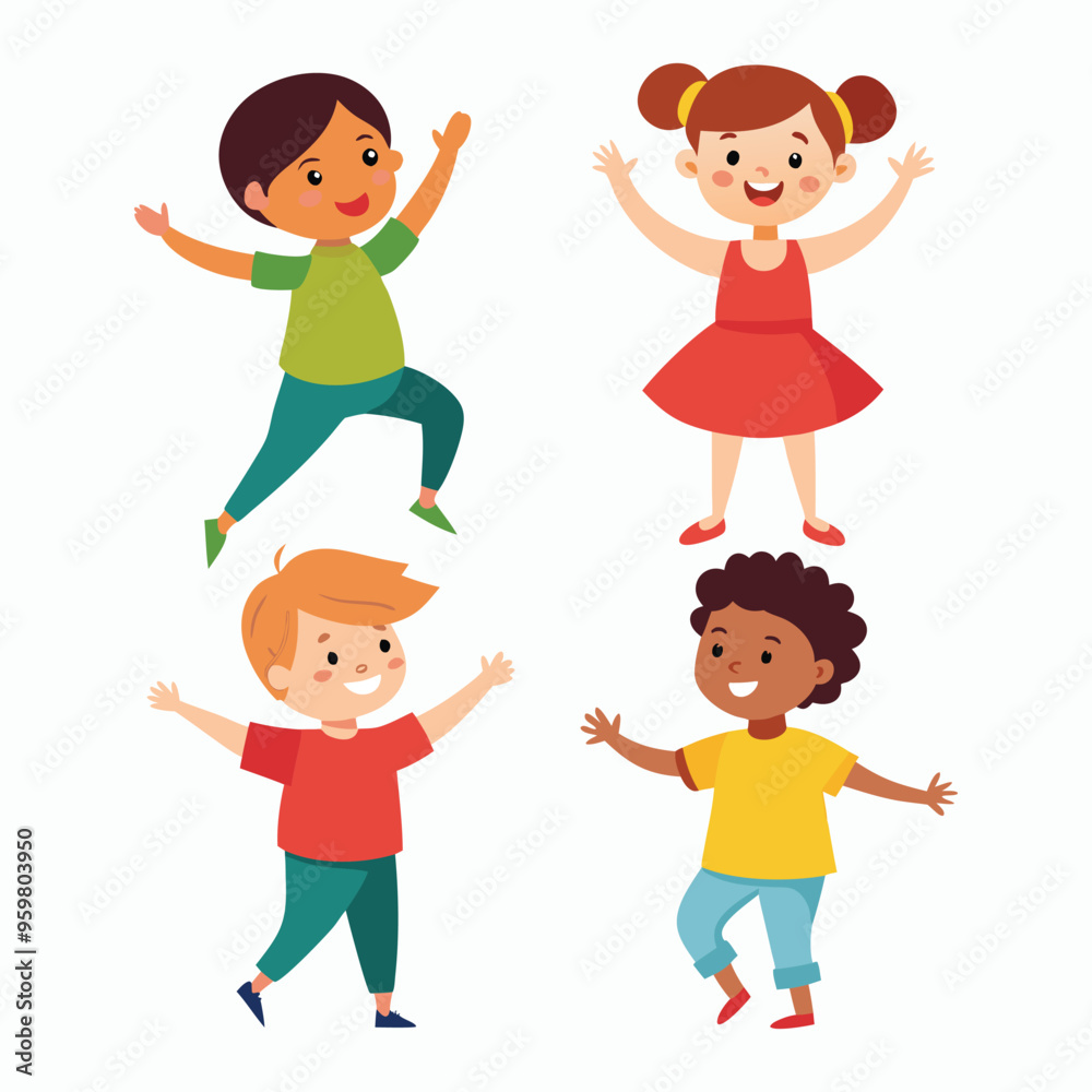 4 set of consistent children dancing isolate illustration 4 set of consistent children dancing isolate illustration
