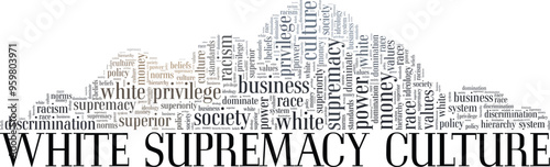 White Supremacy Culture word cloud conceptual design isolated on white background.