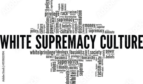 White Supremacy Culture word cloud conceptual design isolated on white background.
