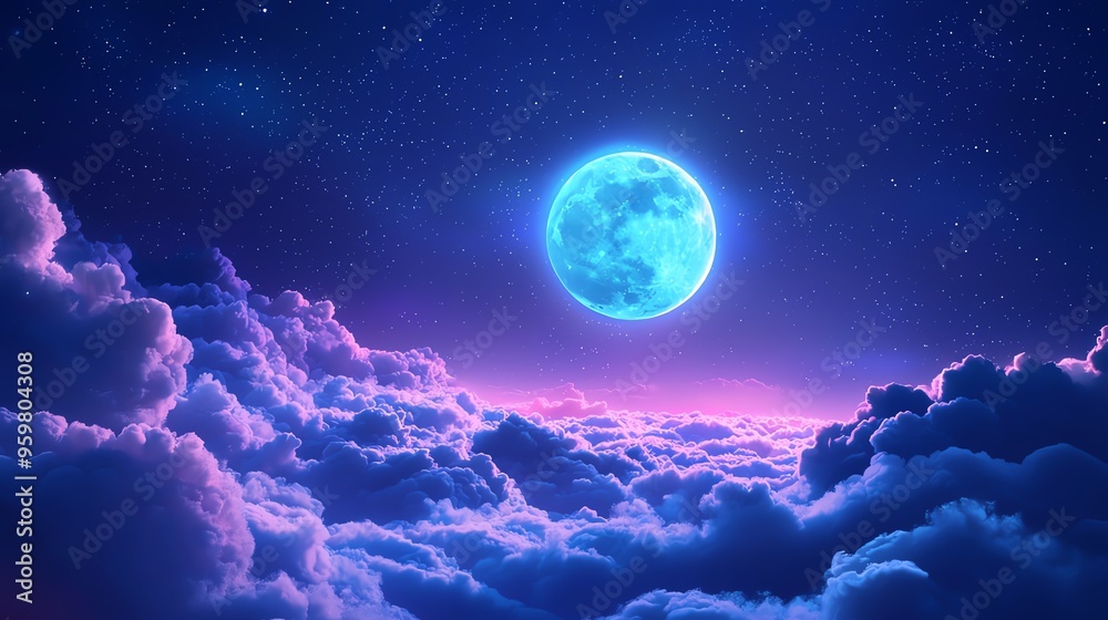 A serene full moon illuminating a dreamy night sky filled with clouds and gentle twilight hues, creating a magical celestial landscape. A serene full moon illuminating a dreamy night sky filled with clouds and gentle twilight hues, creating a magical celestial landscape.