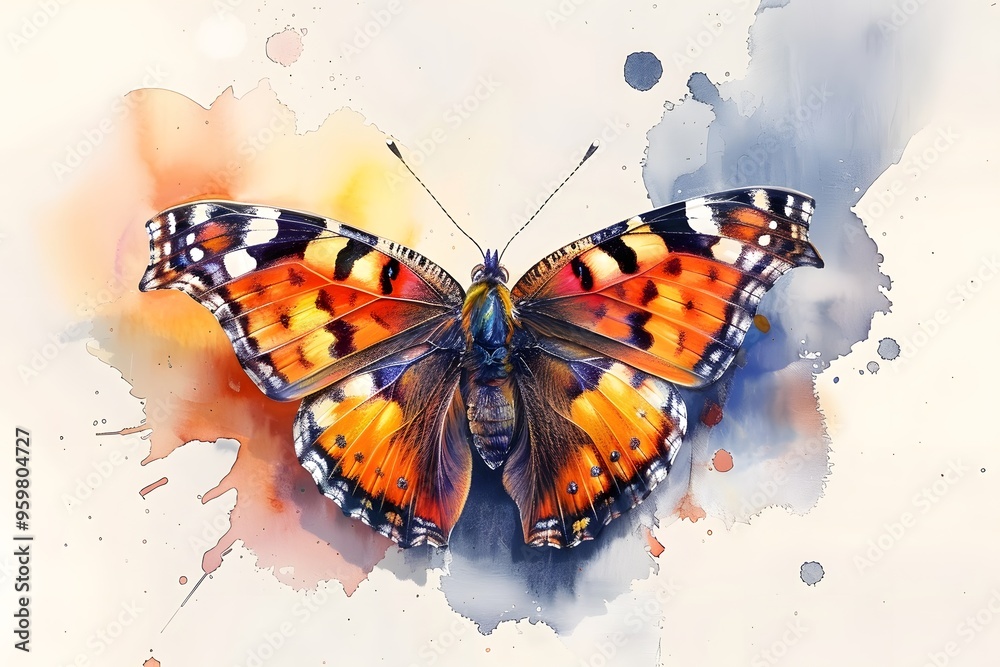 Naklejka premium Vibrant Watercolor Butterfly with Splashes of Color
