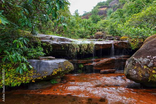 Tad Wimanthip Waterfall in deep forest at Phu Langka National Park, Bueng Kan Province, Unseen Thailand.