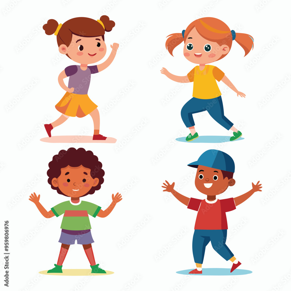 4 set of consistent children dancing isolate illustration 4 set of consistent children dancing isolate illustration