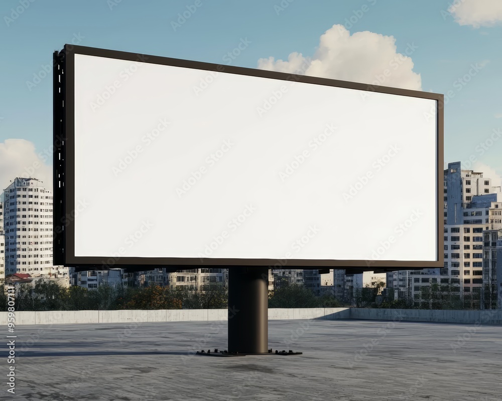 Urban setting with a large, empty billboard, its clean surface inviting creativity against the backdrop of classic city architecture Urban setting with a large, empty billboard, its clean surface inviting creativity against the backdrop of classic city architecture