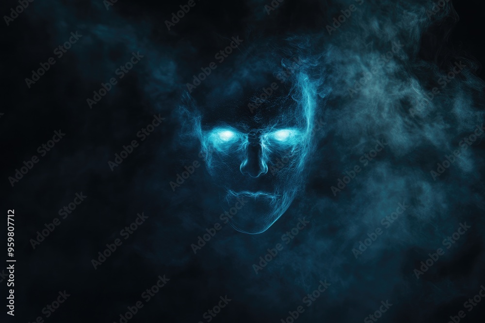 Mesmerizing Ethereal Ghost Face: Luminous Apparition in Murky Misty Background, Chilling Halloween Banner with Text Area, Mysterious Supernatural Visage for Horror Concepts Mesmerizing Ethereal Ghost Face: Luminous Apparition in Murky Misty Background, Chilling Halloween Banner with Text Area, Mysterious Supernatural Visage for Horror Concepts