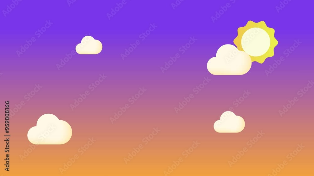 Sun Setting Animation 4k background animation Bright sunset sky with fluffy clouds and a ...