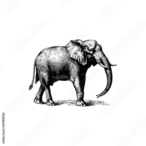 Vintage detailed illustration of an elephant. Vector illustration design. photo