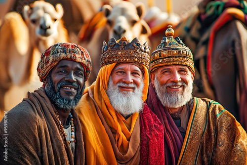 Portrait of the three wise men looking at the camera