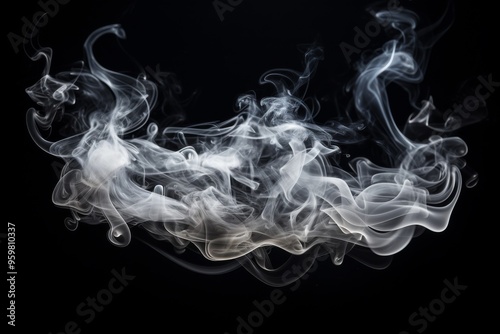 Ethereal white smoke rising and swirling against a dark background, creating flowing patterns