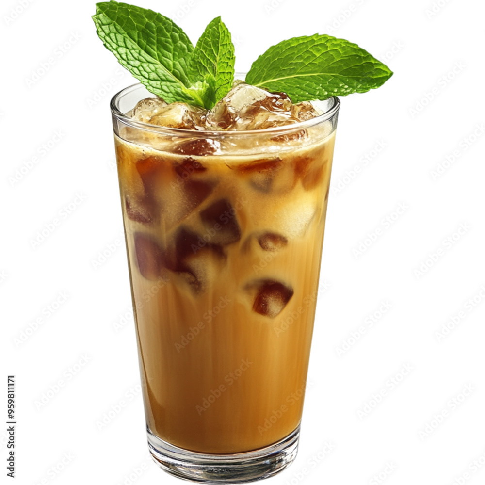 Iced Coffee with Mint Floating Iced Coffee with Mint Floating