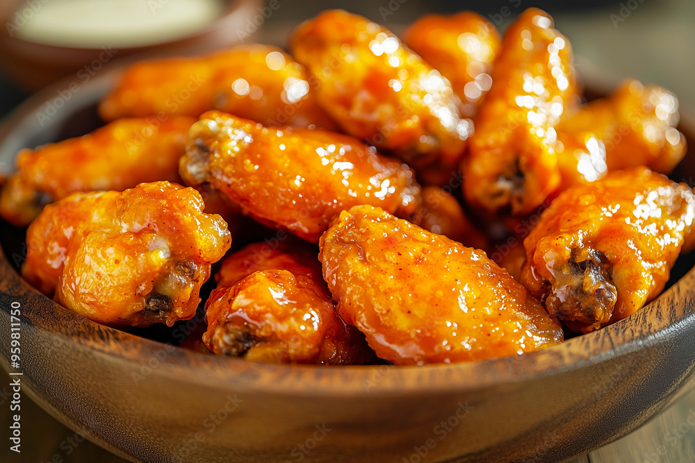 Close-up Chicken with sweet and chilli sauce. Crispy and Juicy chicken wings tossed in sauce Close-up Chicken with sweet and chilli sauce. Crispy and Juicy chicken wings tossed in sauce