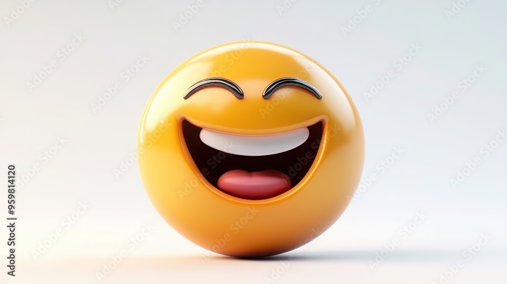 A 3D cartoon emoji with a big, beaming smile, showing happiness and joy, with eyes closed in delight, on a white background A 3D cartoon emoji with a big, beaming smile, showing happiness and joy, with eyes closed in delight, on a white background