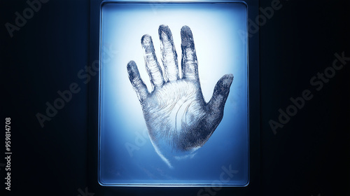  X-ray handprint image, biometric identification, forensic hand scan, digital fingerprint analysis, crime investigation, security screening, unique identity verification, forensic technology photo