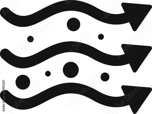 This simple icon represents moving air particles, perfect for illustrating air quality, ventilation, or wind concepts
