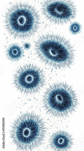 Multiple virus particles under a microscope, illustrating the widespread nature of the monkeypox virus photo