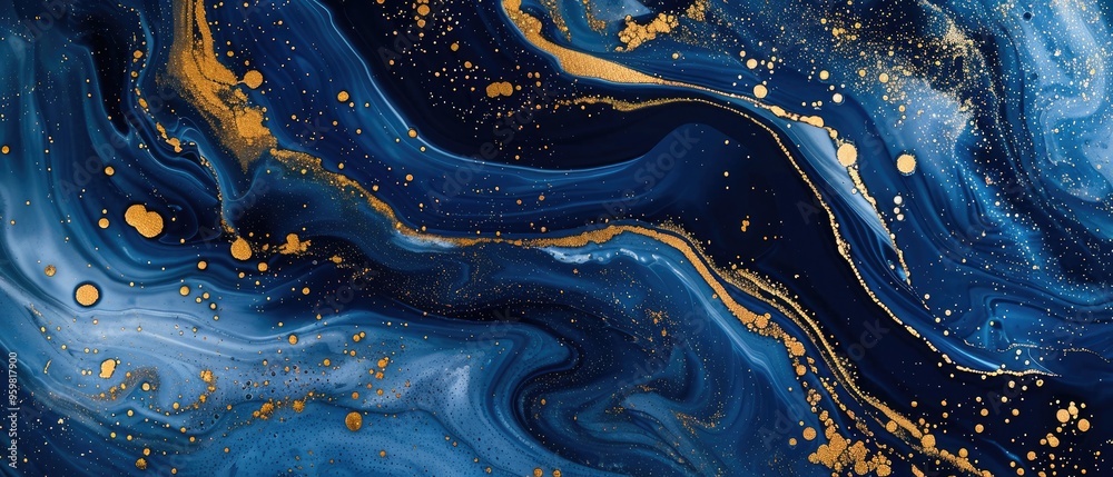 Abstract Swirling Blue and Gold Marble Abstract Swirling Blue and Gold Marble