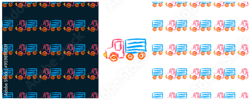 Children's drawings with wax crayons. Set Print