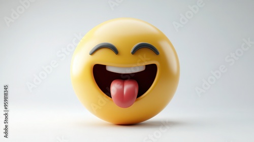 A 3D cartoon emoji with its tongue sticking out and winking, expressing cheekiness or silliness, on a white background  photo