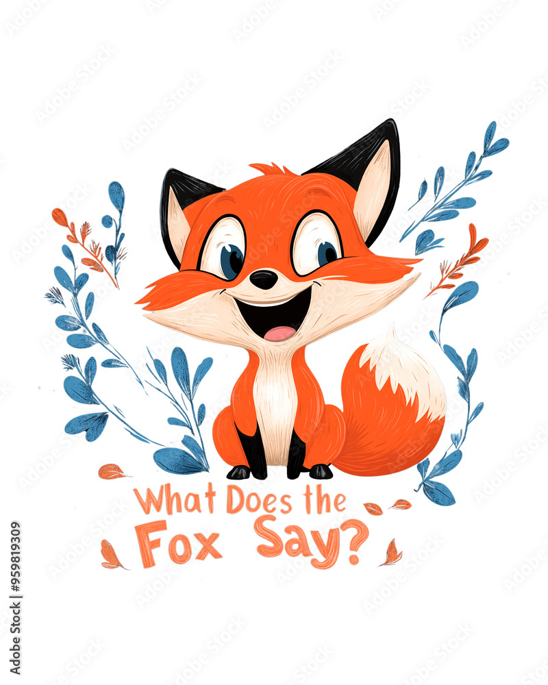 A cartoon fox is sitting in a field of flowers. The fox is smiling and he is happy. The image is titled 