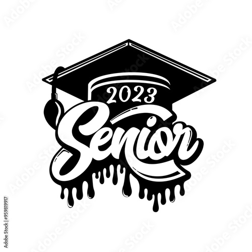 Senior | Senior 2023 | Senior Cap | 2023 Completer's | Dripping Cap | Graduation Day | School Year | 2023 Graduates | Original Illustration | Vector and Clipart | Cutfile and Stencil photo