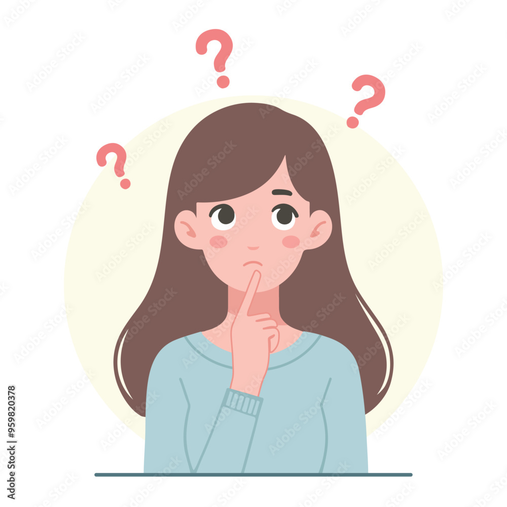 Flat Cartoon Illustration of a Confused Woman with a Questioning Expression Flat Cartoon Illustration of a Confused Woman with a Questioning Expression