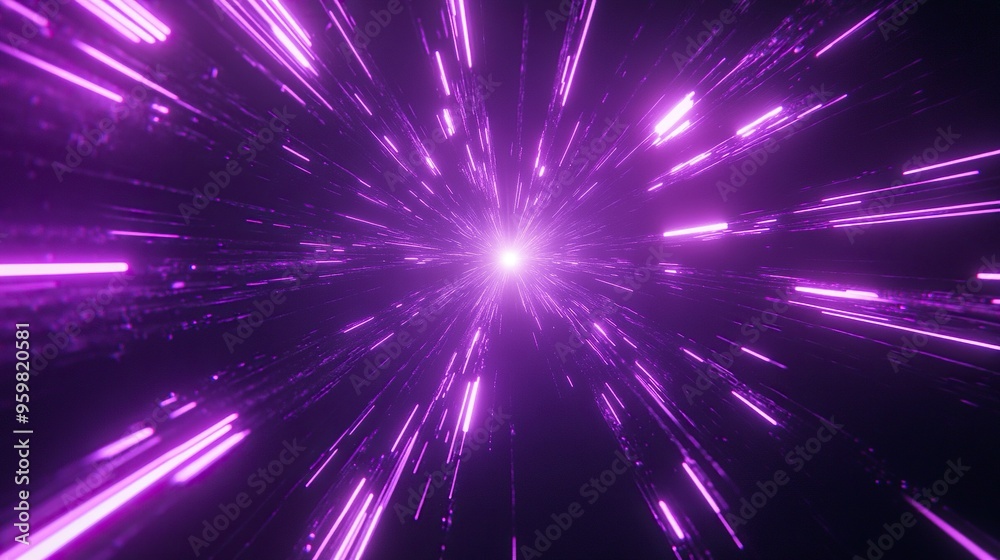Purple neon light streaks radiating from the center on a dark background, evoking themes of technology, big data, and bots. generative ai Purple neon light streaks radiating from the center on a dark background, evoking themes of technology, big data, and bots. generative ai