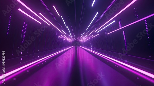Purple neon light streaks radiating from the center on a dark background  evoking themes of technology  big data  and bots. generative ai