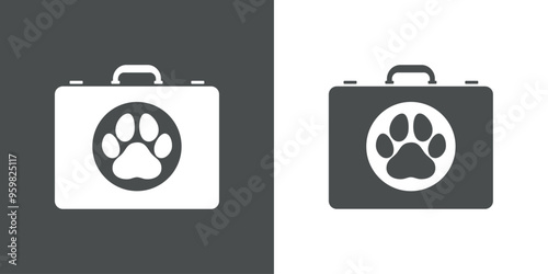 Logo de botiquín de mascotas. Silueta de maletín veterinario con pata de perro o gato