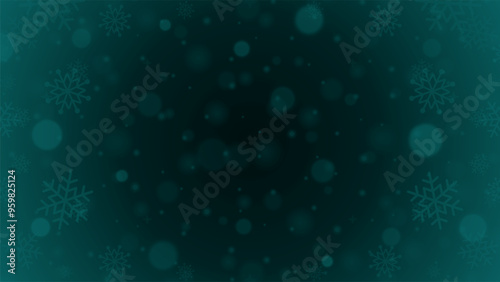 Dark green Christmas background twisted snowflakes sparkle bokeh 3d design realistic vector illustration. Winter frozen seasonal abstract backdrop glow magical flare blizzard effect for banner