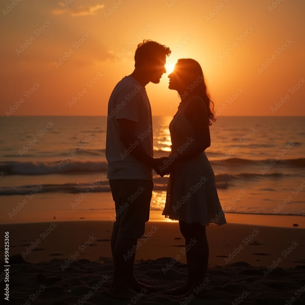 Fototapeta premium Couple on the beach at sunset