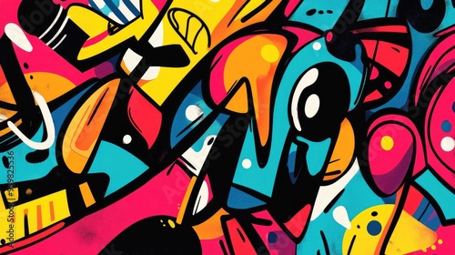 Wallpaper Mural Abstract Graffiti Art with Bright Colors and Geometric Shapes Torontodigital.ca