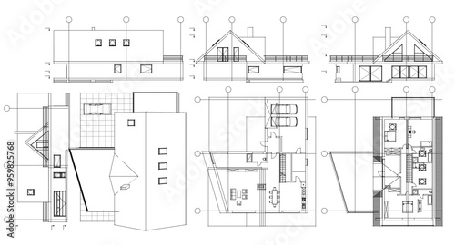 house traditional architecture plan 3d illustration	