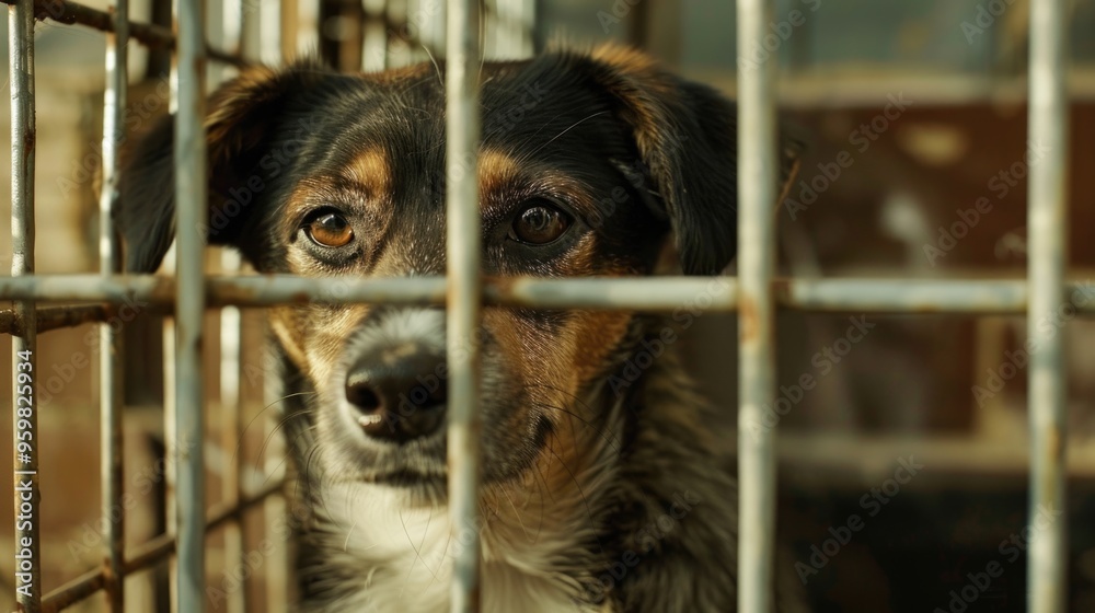 Φωτογραφία Shelter dog confined in a cage, longing for the love and care of a permanent family