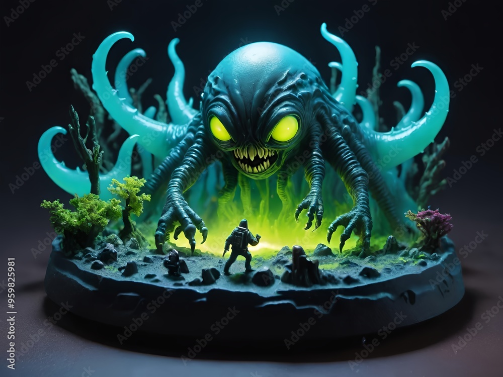 Fototapeta premium The glow of the giant squid is shown 