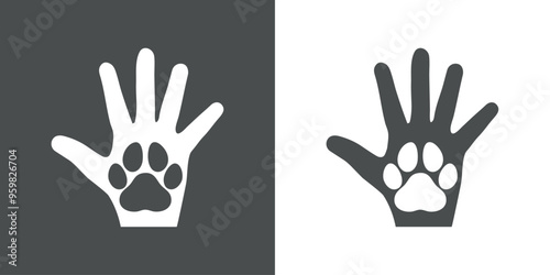 Silueta de palma de la mano humana con pata de perro o gato